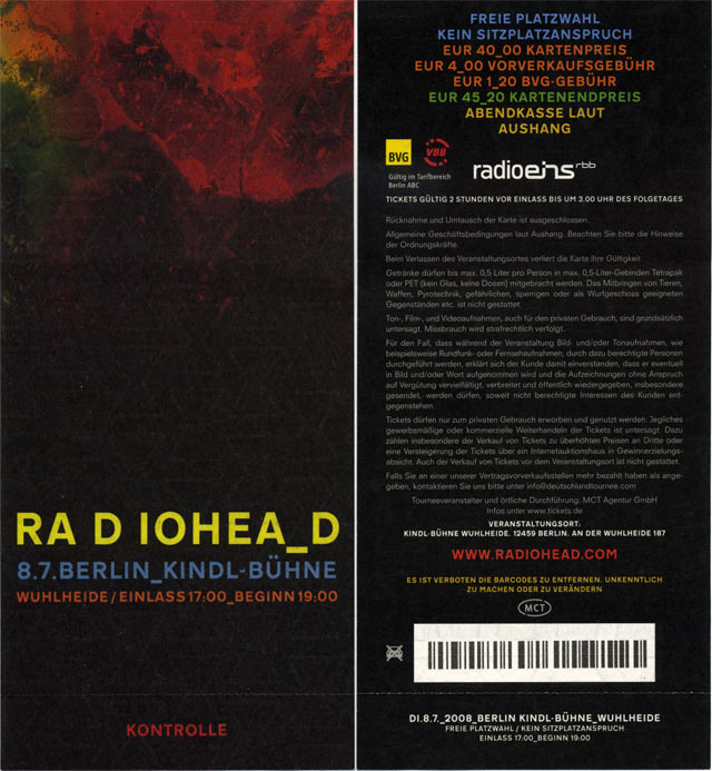 Билет на Radiohead в Берлин